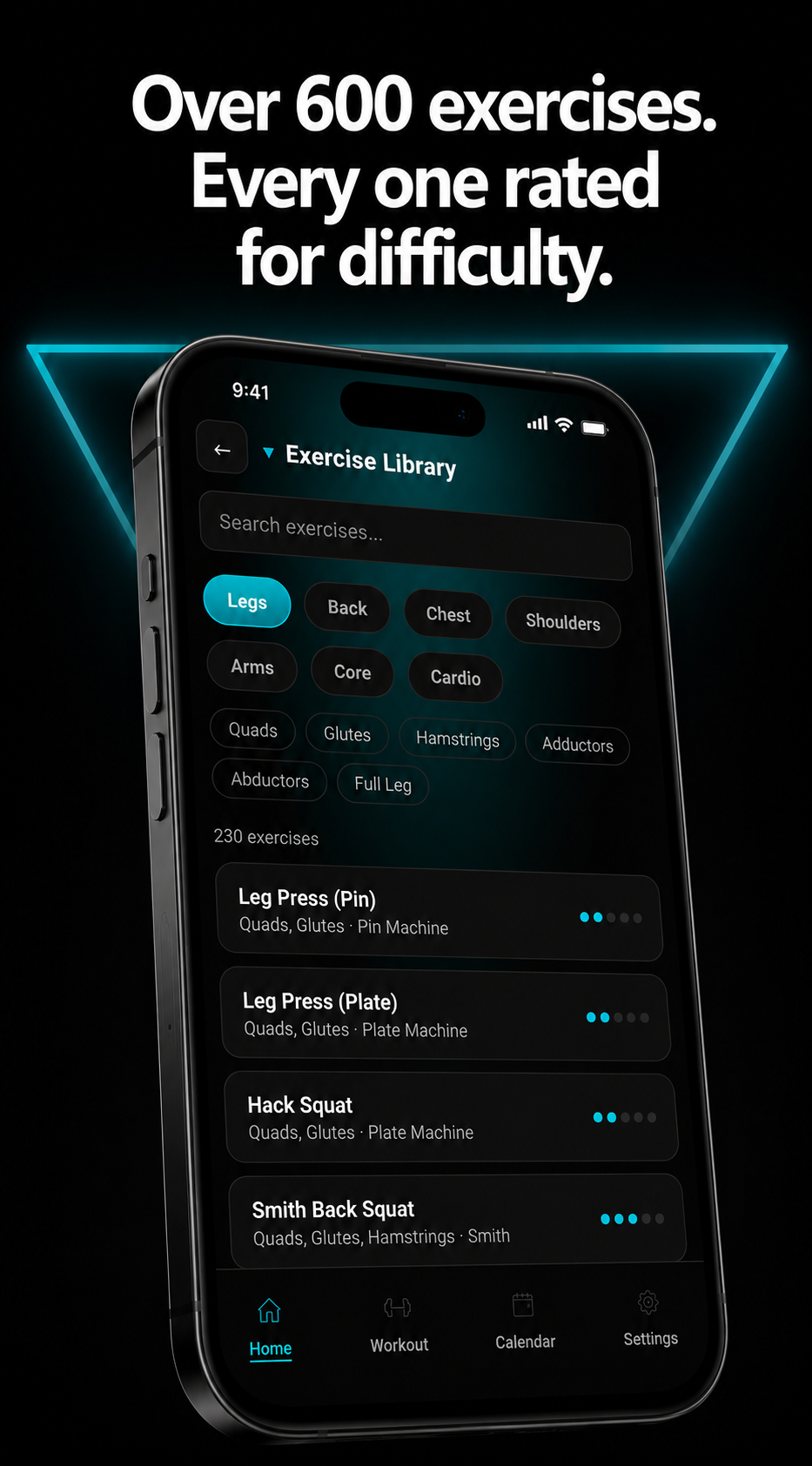 Exercise library with over 1000 exercises